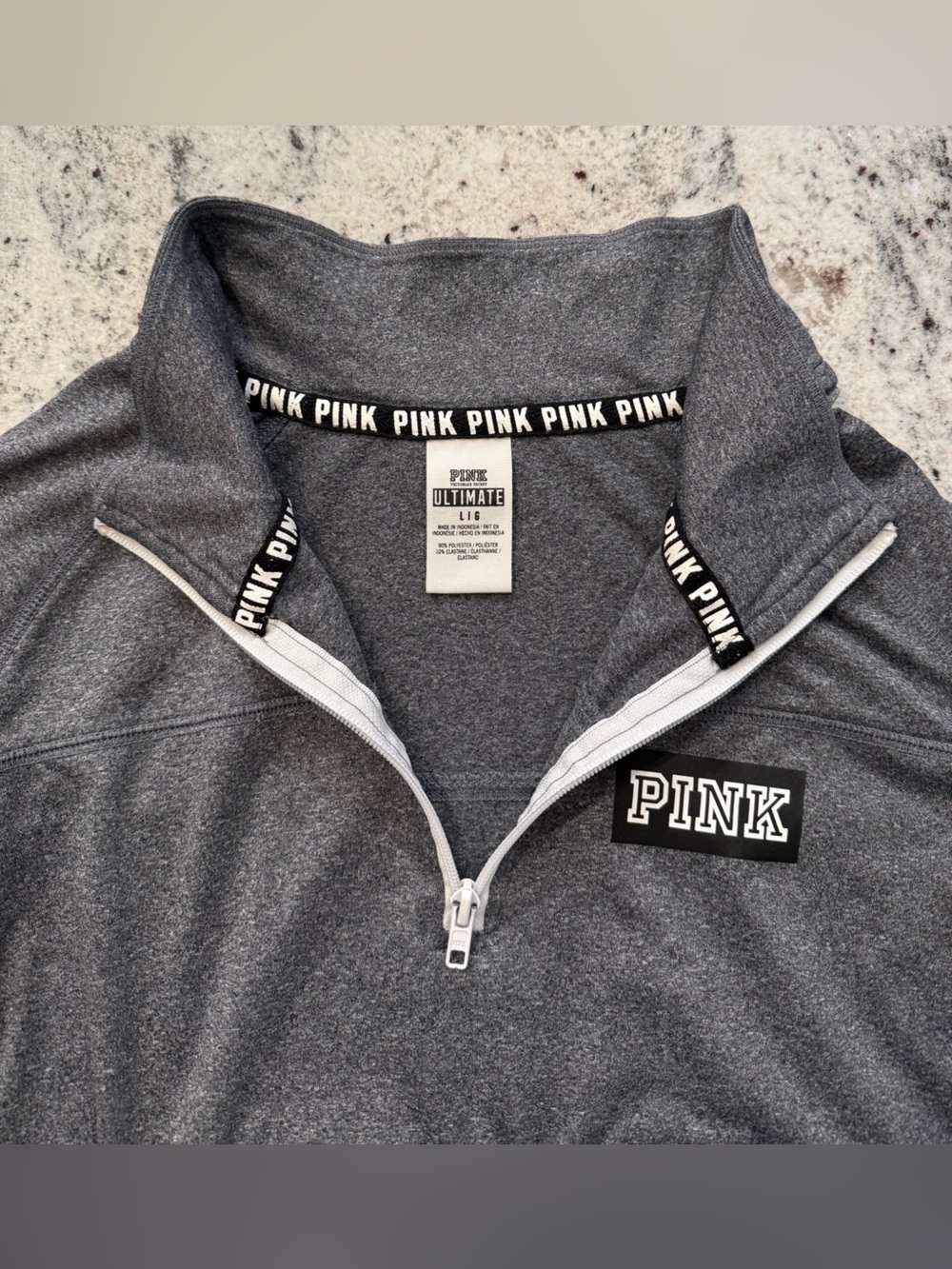PINK Half-Zip Pullover - Heather Gray & White
